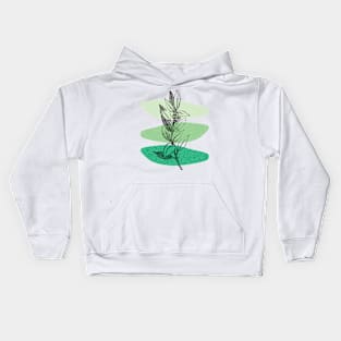 Green tone Abstract Shapes leaves flower design Kids Hoodie